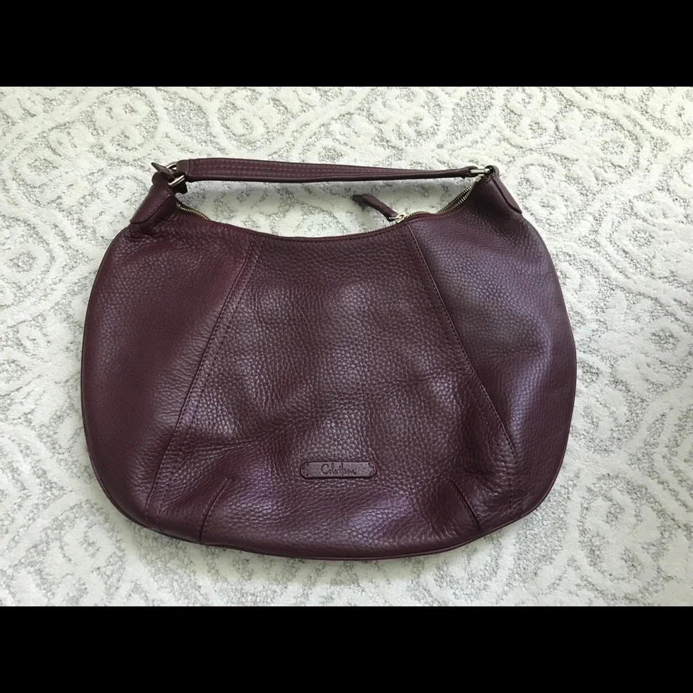Cole Haan Burgundy Oxblood Pebbled Leather Zip Pocket Hobo Bag